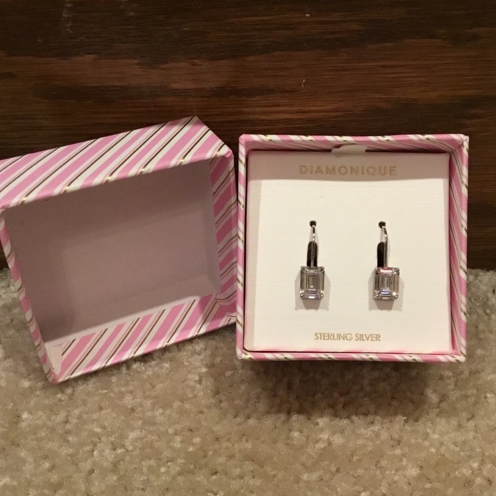 Diamonique Rectangular Dangle Sterling Silver Ear… - image 3